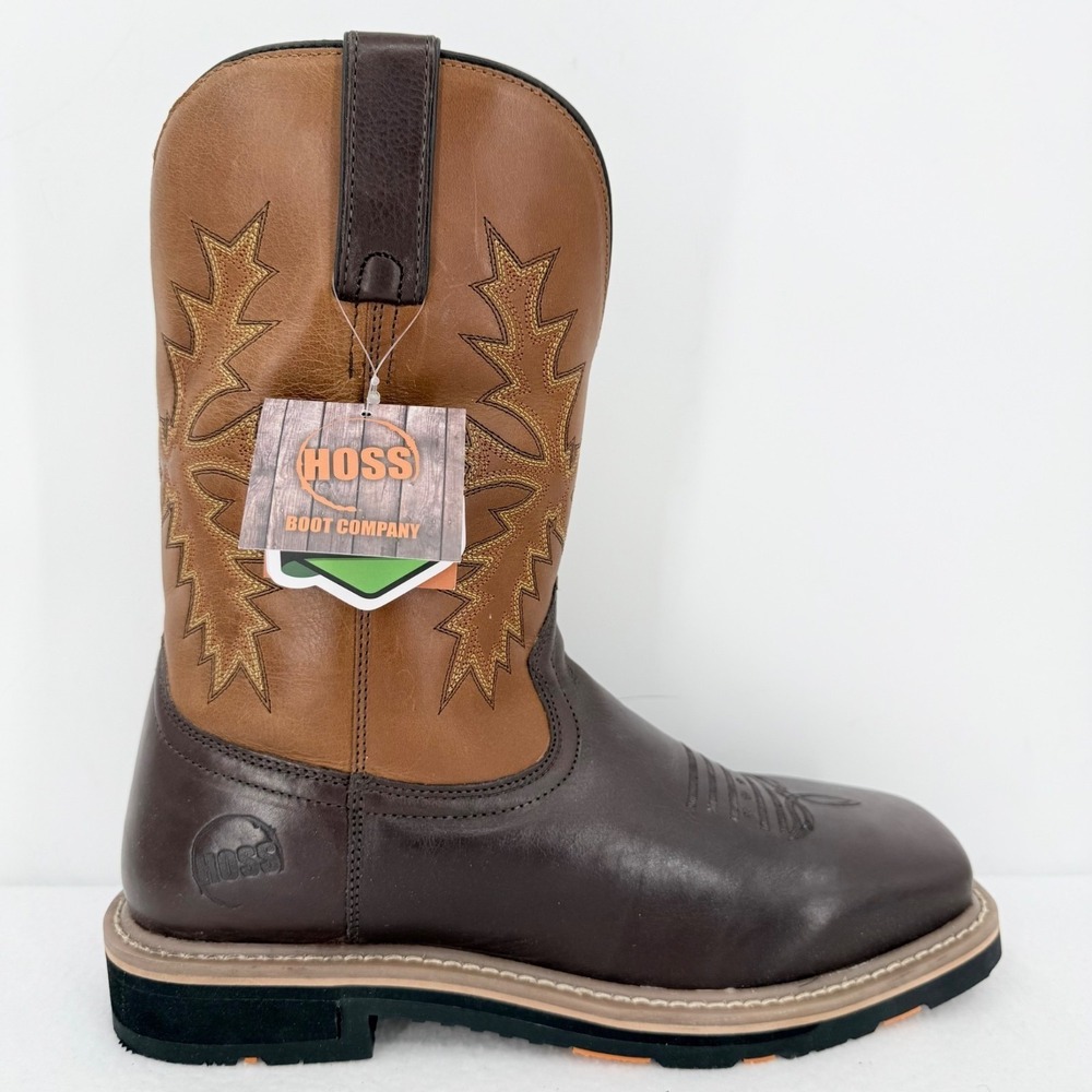 Hoss Mens Landon Western Brown Leather Boots Size 10.5 Oil & Slip Resistant NWOB